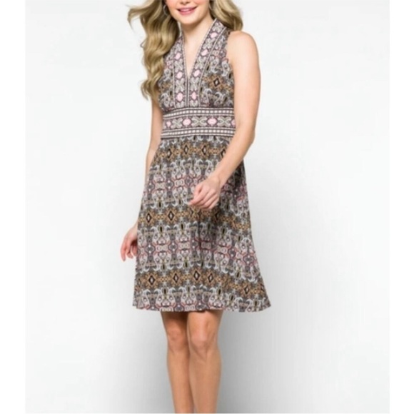 Wisp Berry Gold Sleeveless V-Neck Knee Length Jersey Stretch Dress NWOT Size 0 - Picture 11 of 11